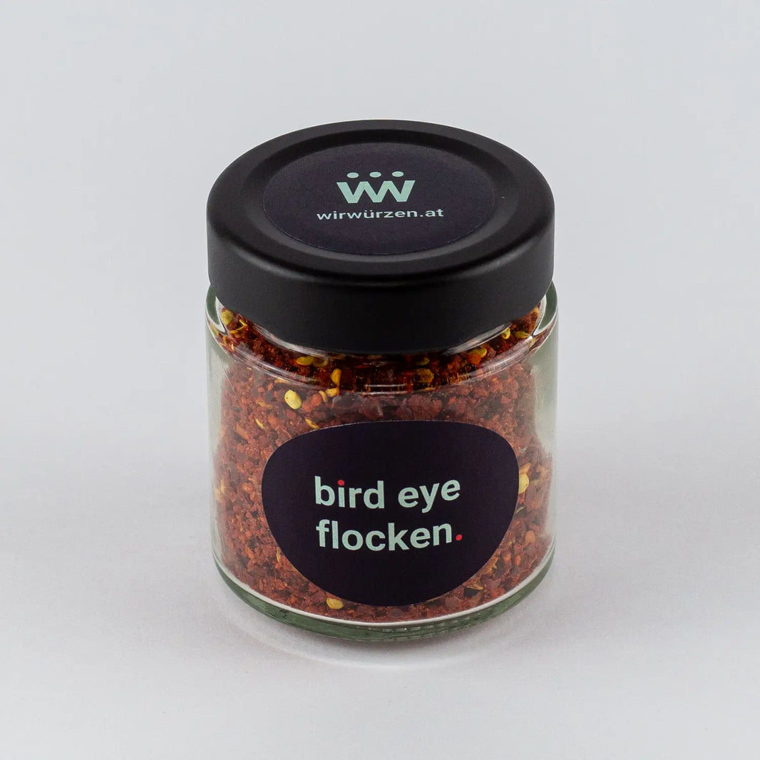 Bird Eye Chili Flocken 60g im Glas – feurig rote, grob geschrotete Chiliflocken mit intensiver Schärfe