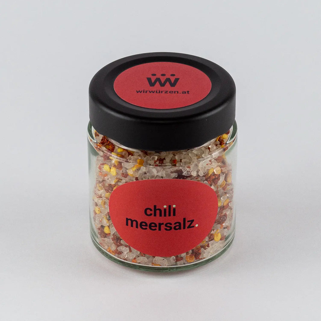 Chili Meersalz 120 g Glas– würziges Meersalz mit Chili, ideal für Fleisch, Gemüse, Pasta und Grillgerichte
