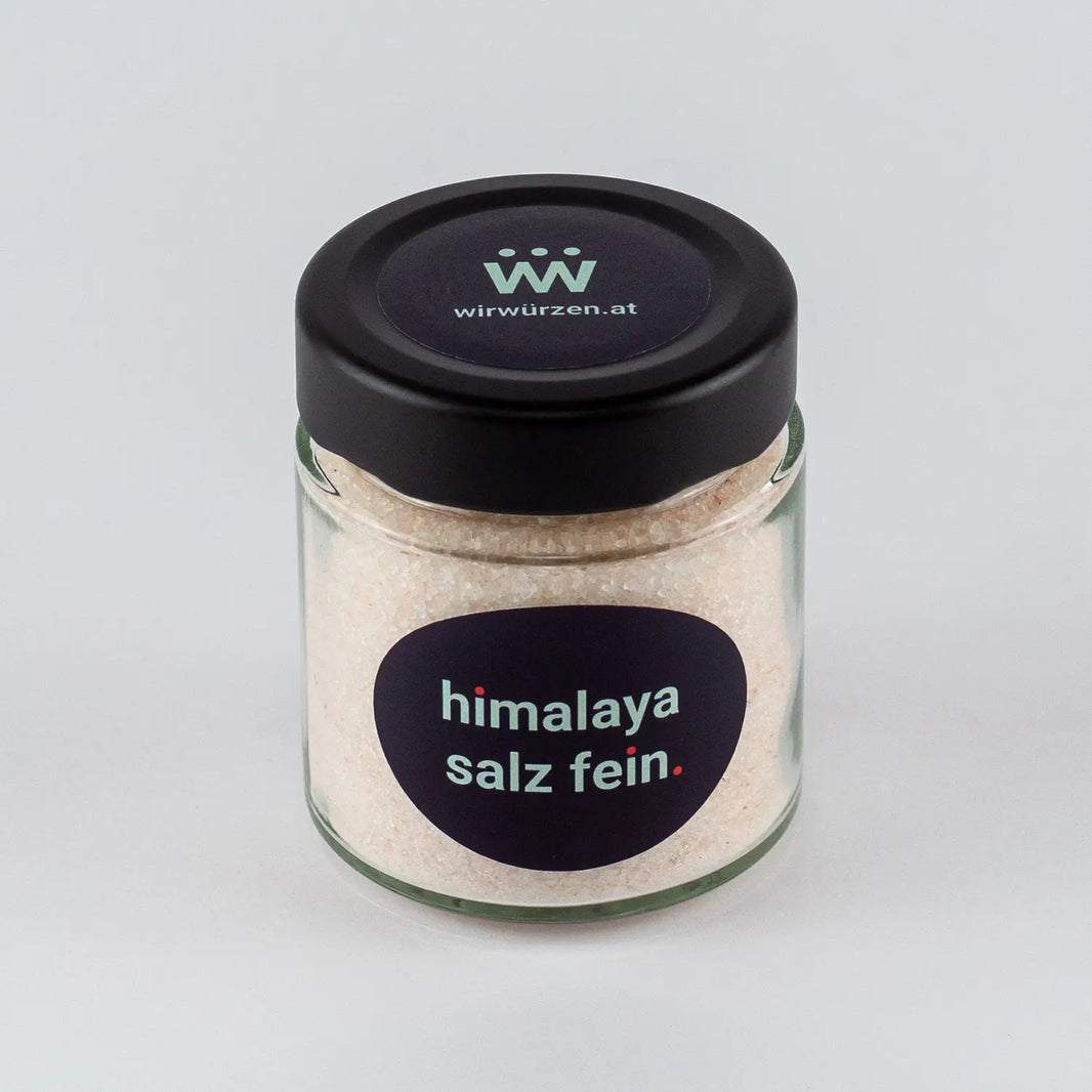 Himalaya Salz fein 150 g Glas– naturbelassenes, fein gemahlenes Steinsalz mit mildem Geschmack für Küche und Tisch