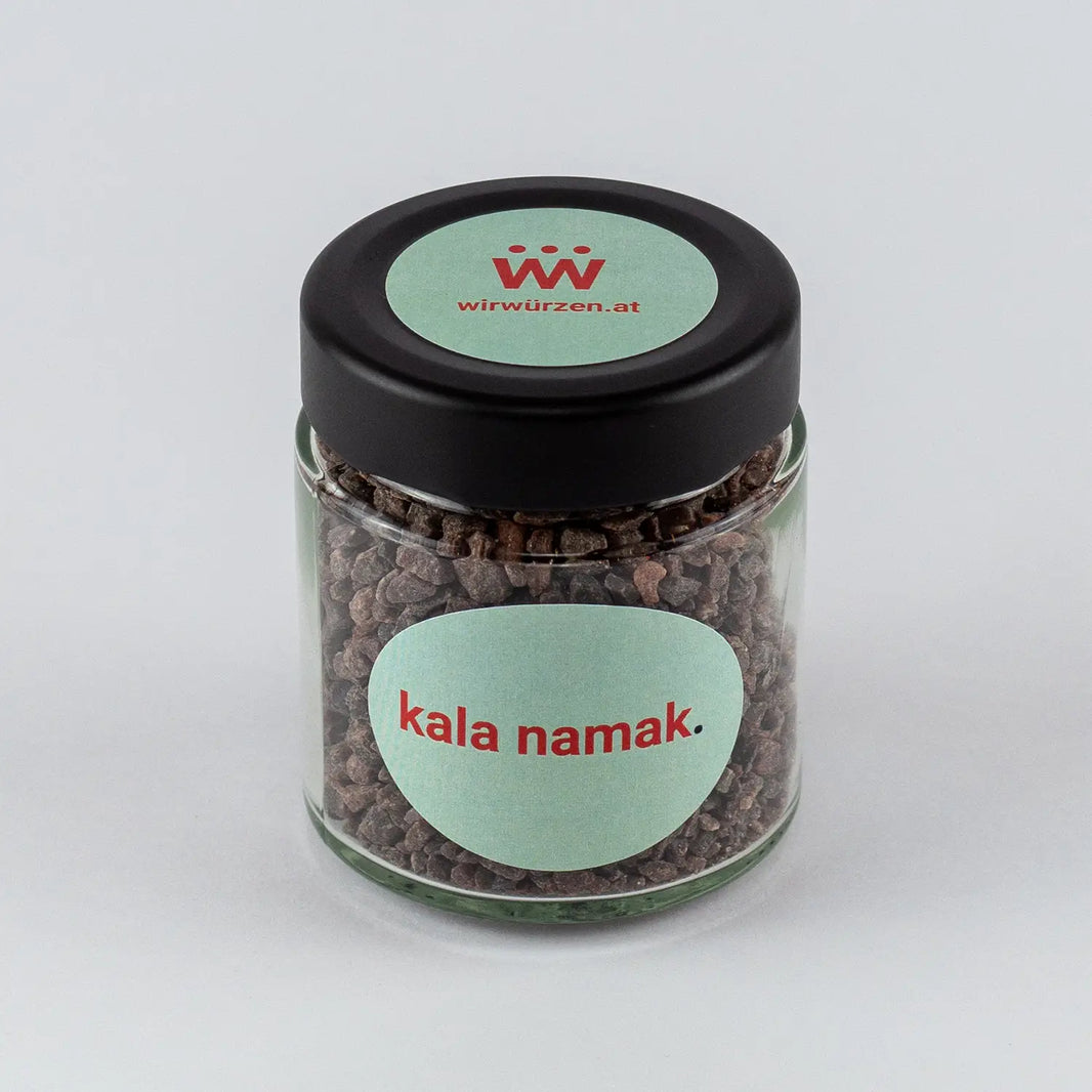 Kala Namak 150 g Glas – aromatisches schwarzes Salz für Currys, Chutneys und indische Spezialitäten