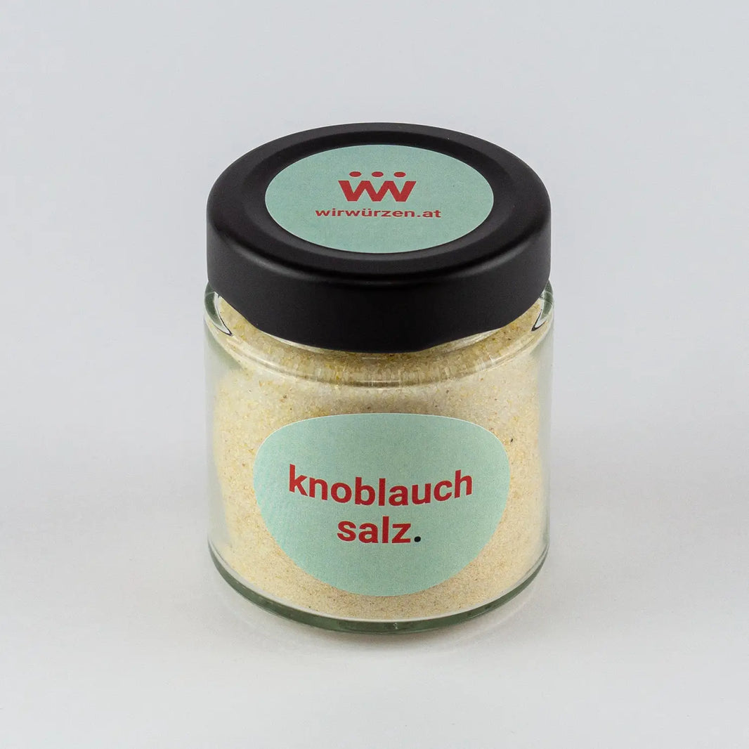 Knoblauch Salz 120 g Glas – aromatische Mischung aus Salz und Knoblauch für Fleisch, Gemüse und Dips