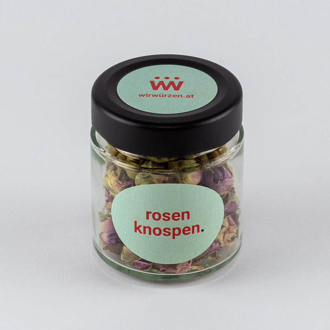 Rosenknospen 16 g Glas – getrocknete Knospen zum Dekorieren, für Tee, Desserts und aromatische Gerichte