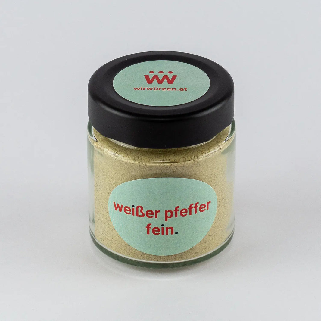 Weißer Pfeffer fein 70 g Glas – aromatischer Pfeffer für Fleisch, Gemüse, Saucen und asiatische Gerichte