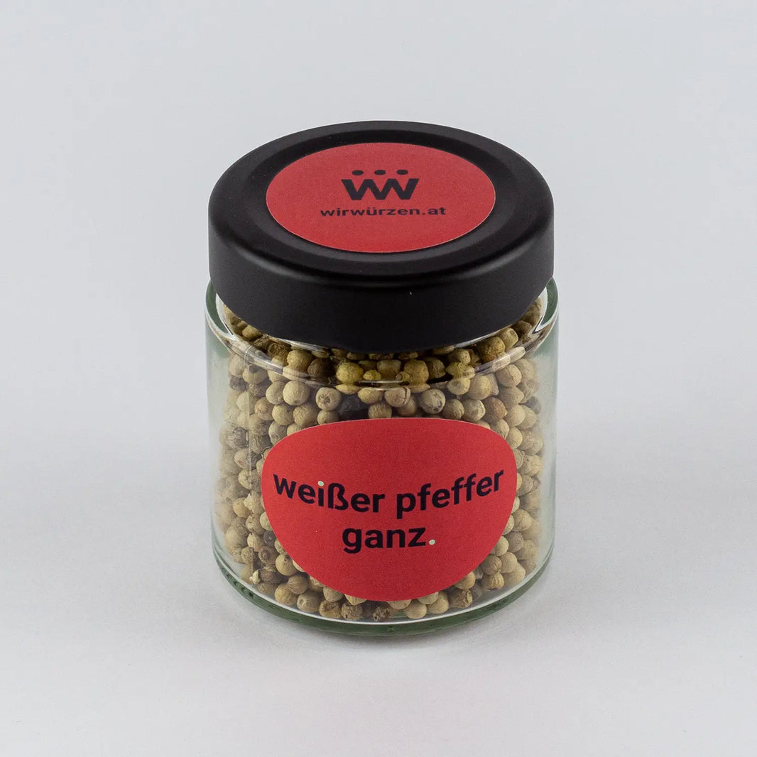 Weißer Pfeffer fein 70 g Glas – aromatischer Pfeffer für Fleisch, Gemüse, Suppen und Saucen