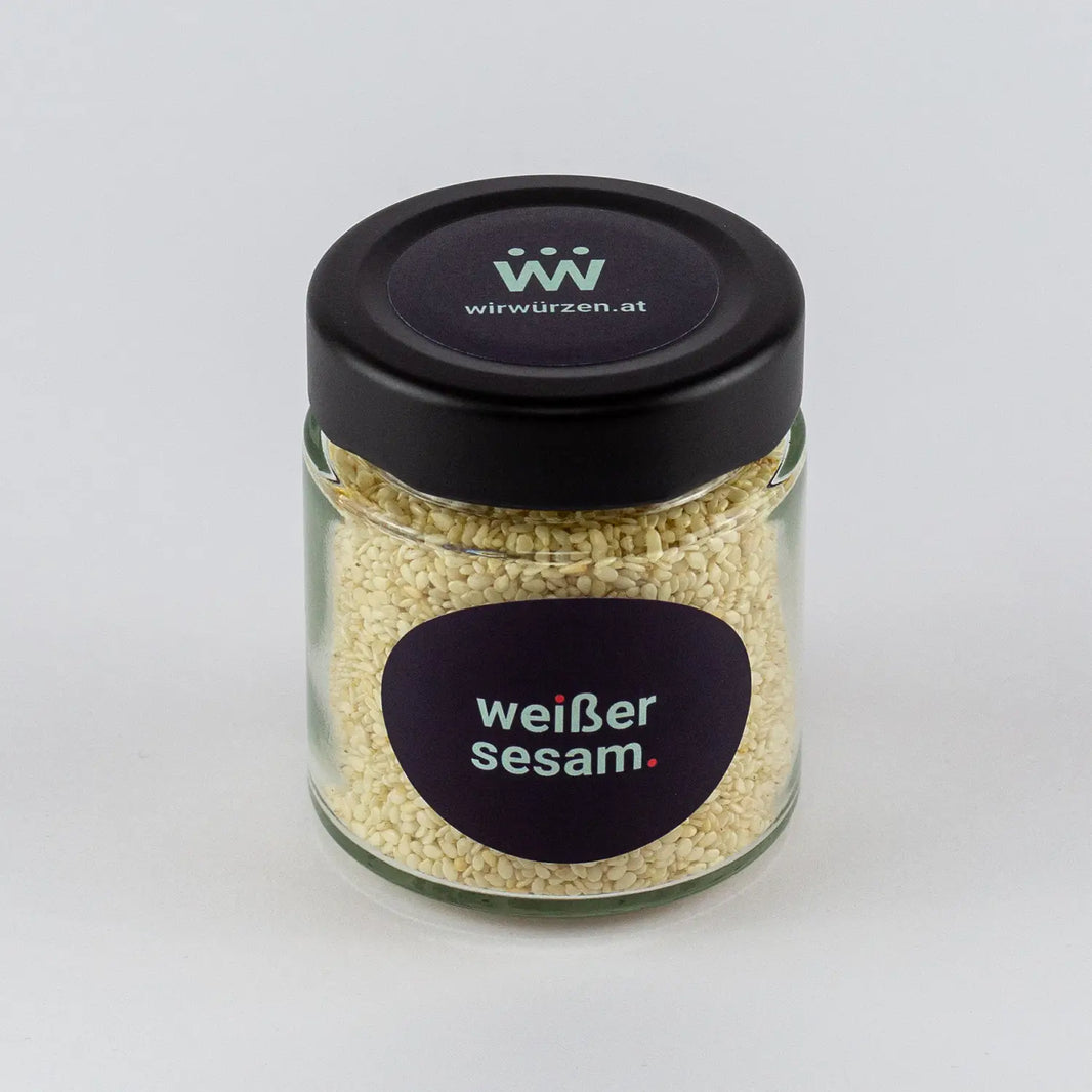 Weißer Sesam 70 g Glas – aromatischer Sesam für Gebäck, Salate, Snacks und asiatische Gerichte